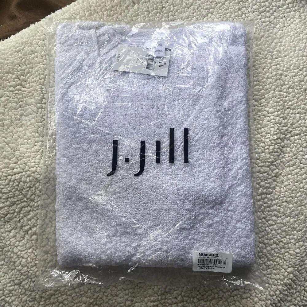 J. Jill Dimensional Elbow-Sleeve Sweater Size XL White V-Neck Beachy Summer Boho